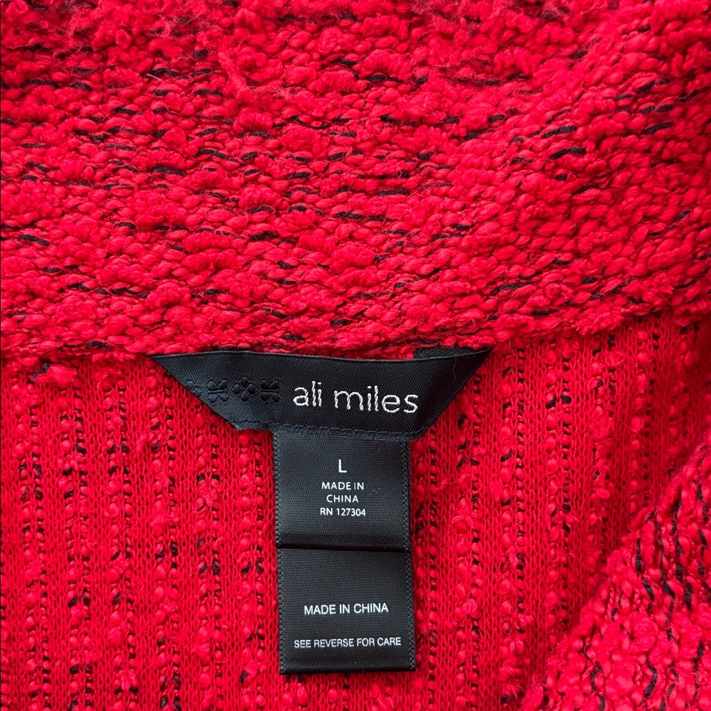 Ali Miles Red with Black Collared One Button Soft Shawl Cardigan Women’s Large - Picture 3 of 9